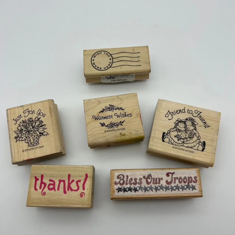 Stampin Up Vintage Wood Rubber Stamps Lot of 6 Just For You Friend To Friend 199